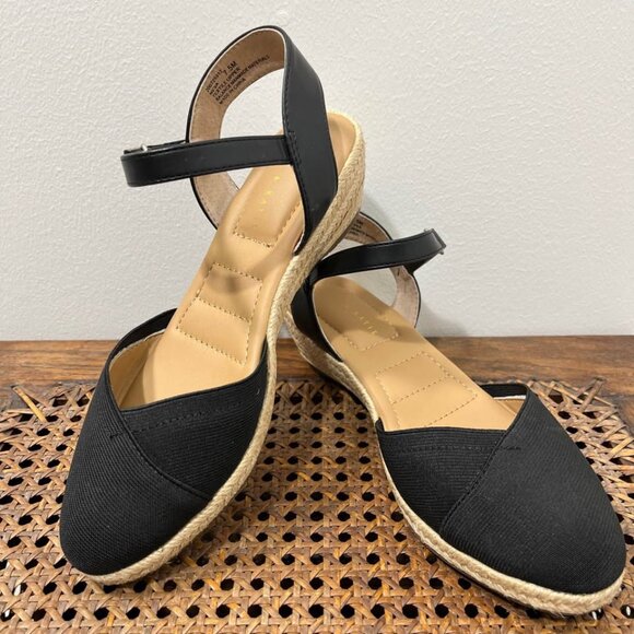 Kelly & Katie Shoes - Size 7.5 Black Kelly & Katie Nessa Espadrille Almond Toe Wedge Sandal